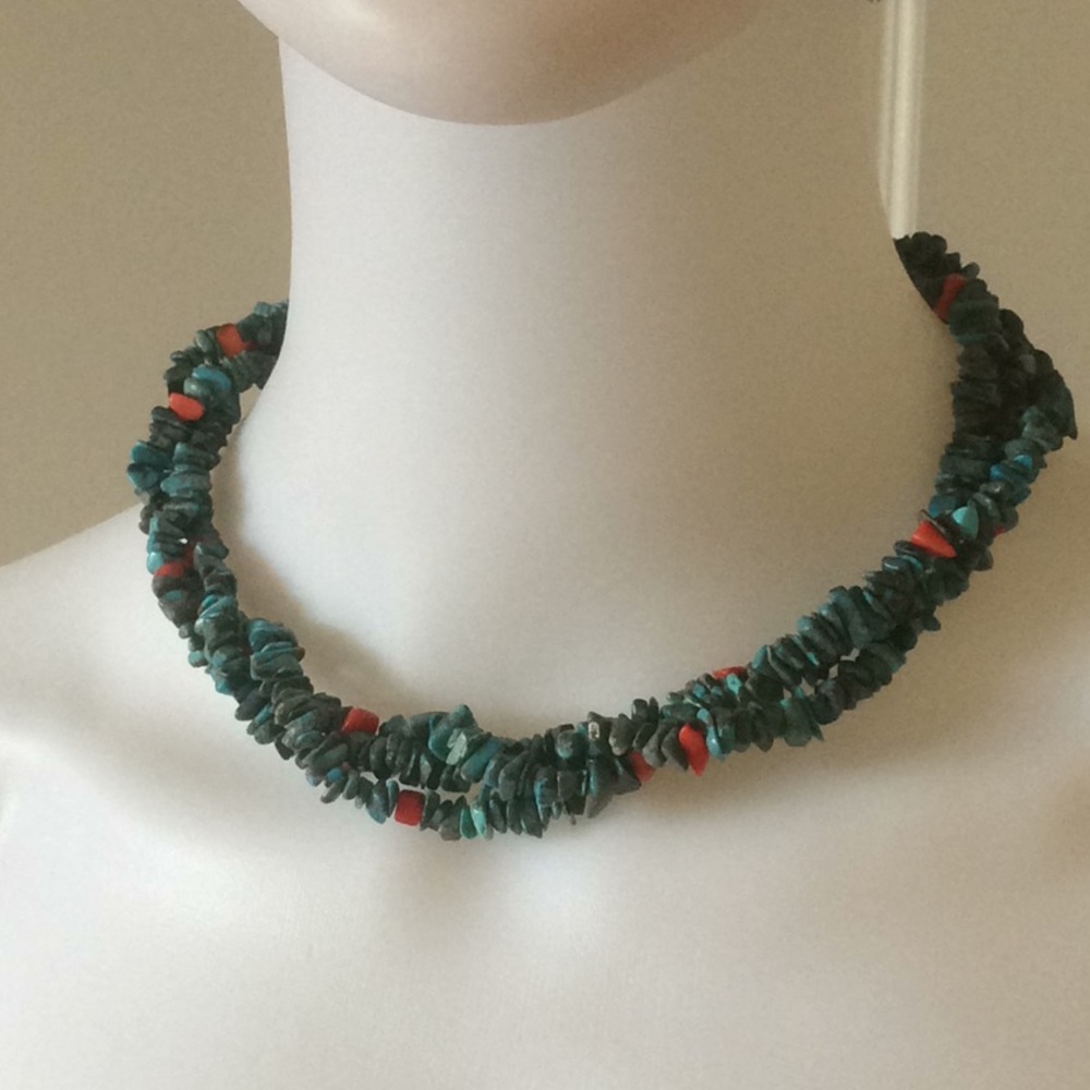 Sterling silver turquoise and coral necklace